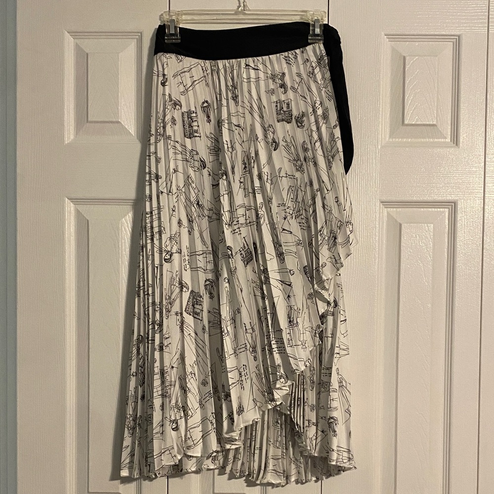 White House Black Market Monochrome Sketch Midi Skirt